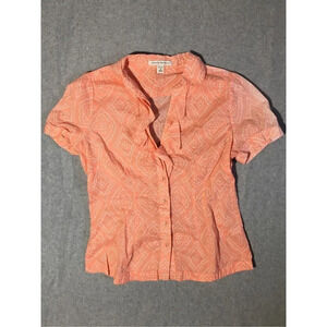 Womens Banana Republic Shirt Size Small Petite Pink White Polka Dot Swirl Design